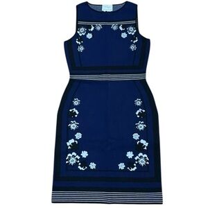 Kate Spade Sz M knit sheath dress blue black white floral Classic Preppy Boho